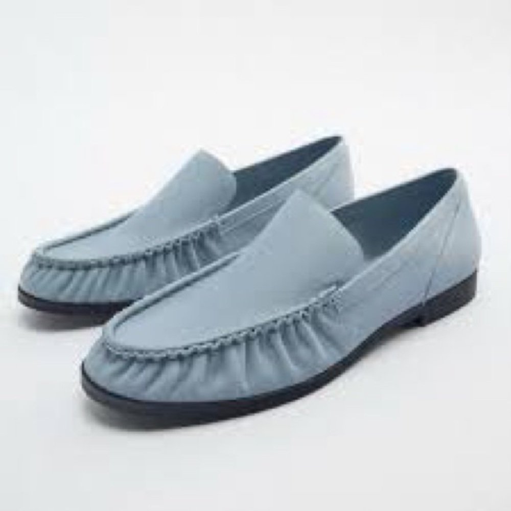 NWT Zara Light Blue Real Leather Loafers